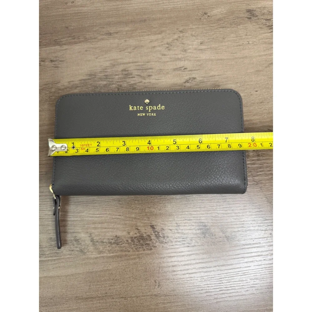 Kate Spade Grey Pebbled Leather Zip Around Continental Wallet Long Clutch